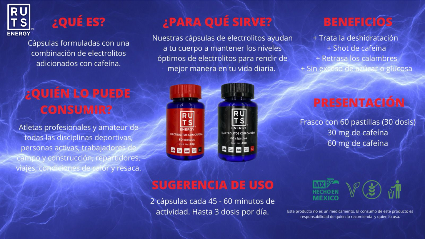 RUTS Energy - ELECTROLITOS + 30 ó 60 mg de Cafeína